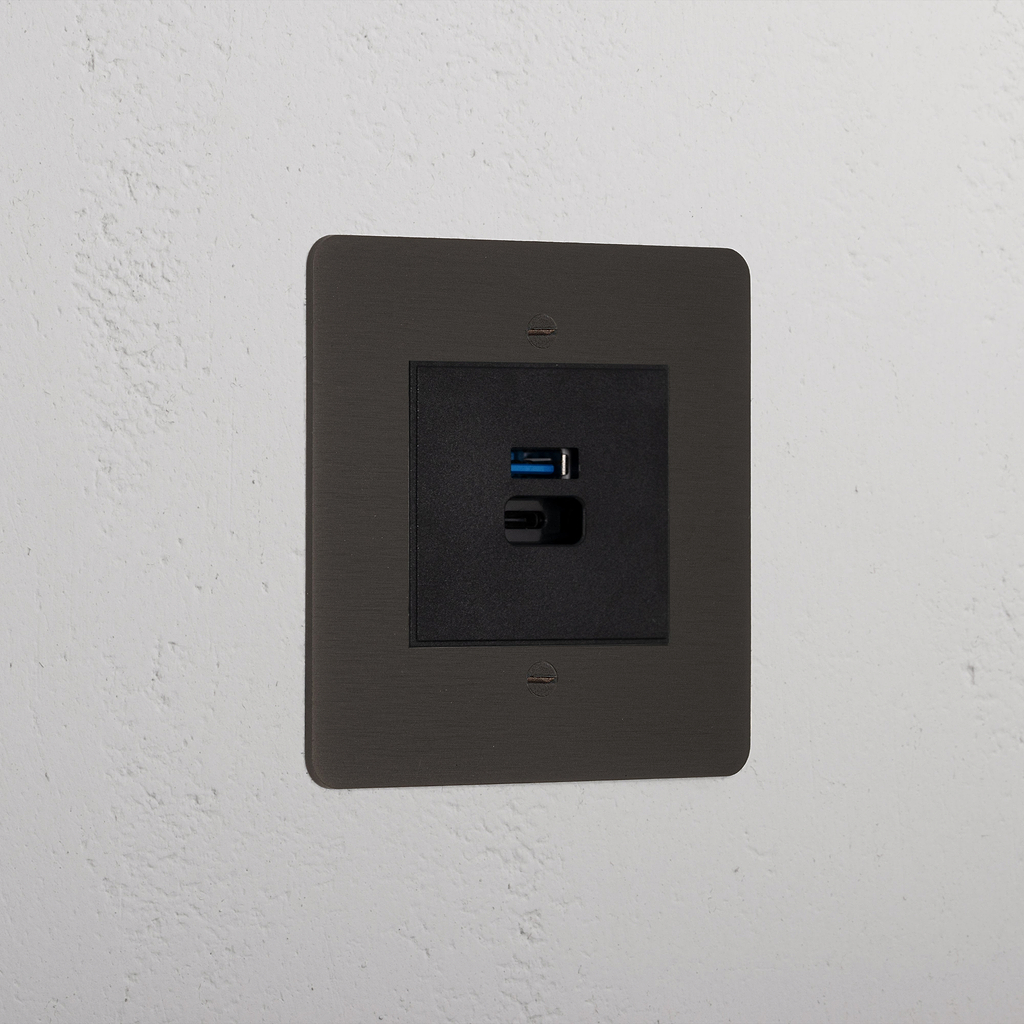 Bronze Designer Usb A+C Fast Charge Socket Black