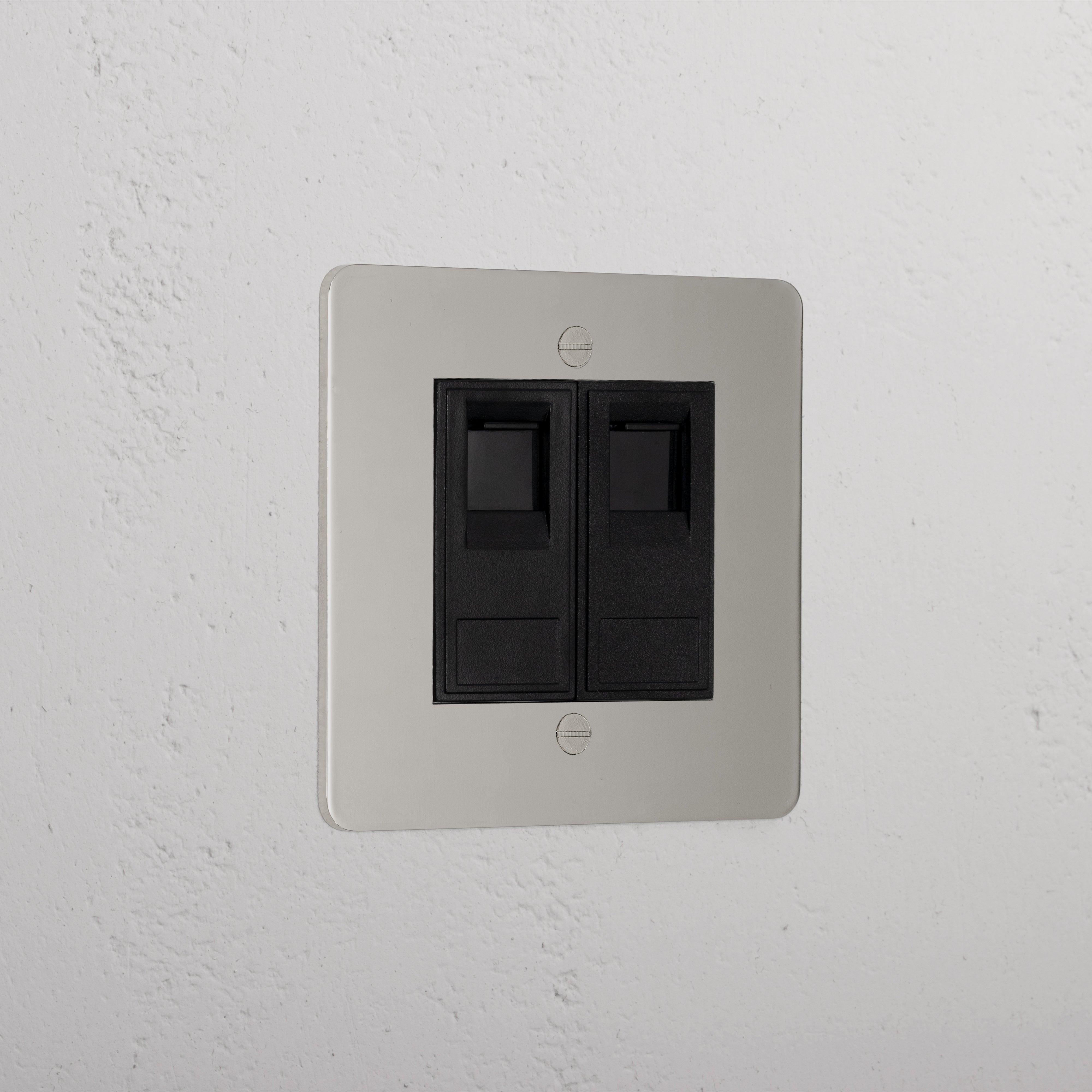 Designer Polished Nickel 2x Cat6 Socket Black