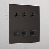 Bronze 6 Gang Mixed Rustic Light Switch
