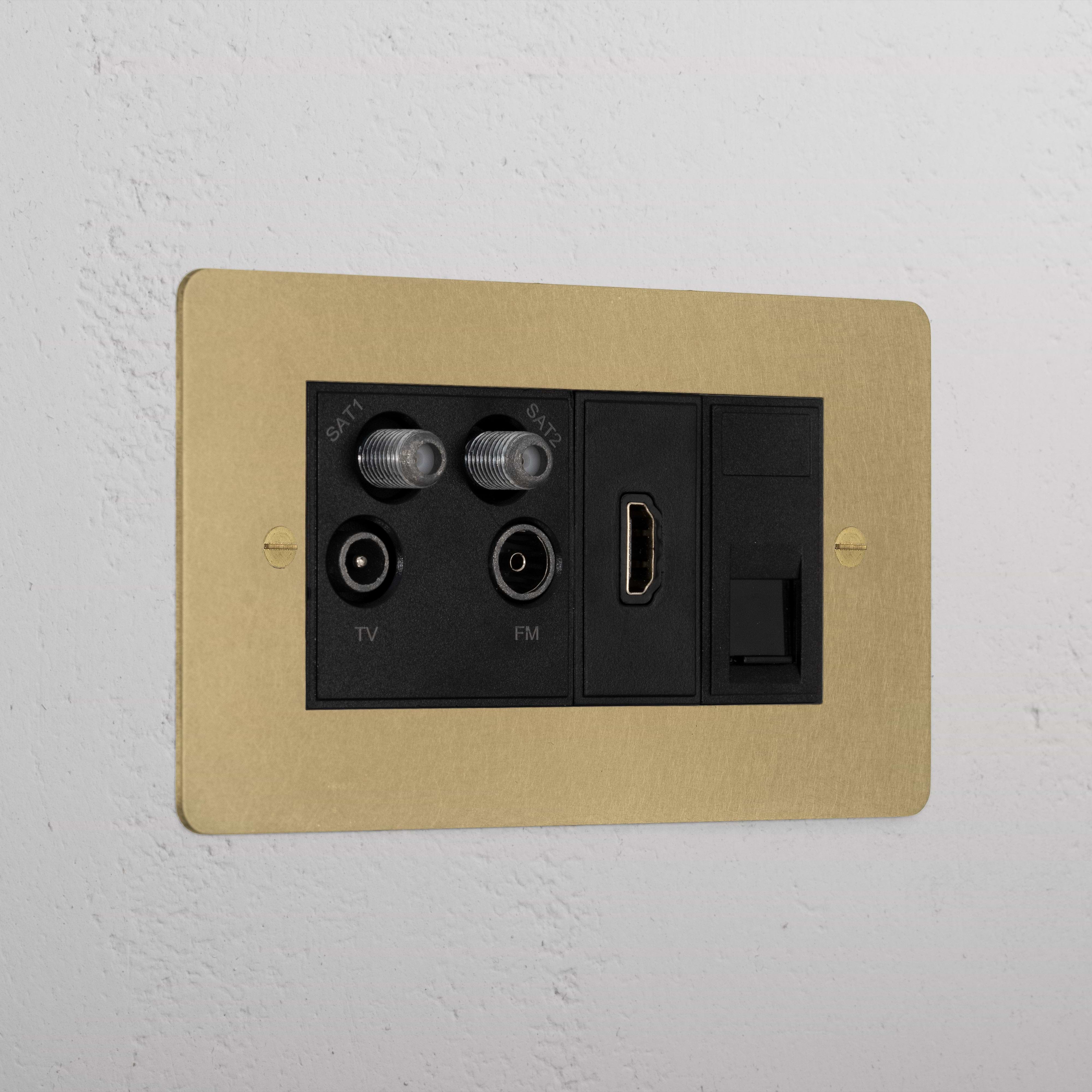 Elegant Antique Brass Tv Aerial And Hdmi And Cat6 Socket Black