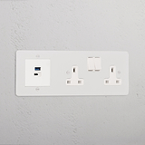 Double Socket + USB A+C Fast Charge – Paintable White