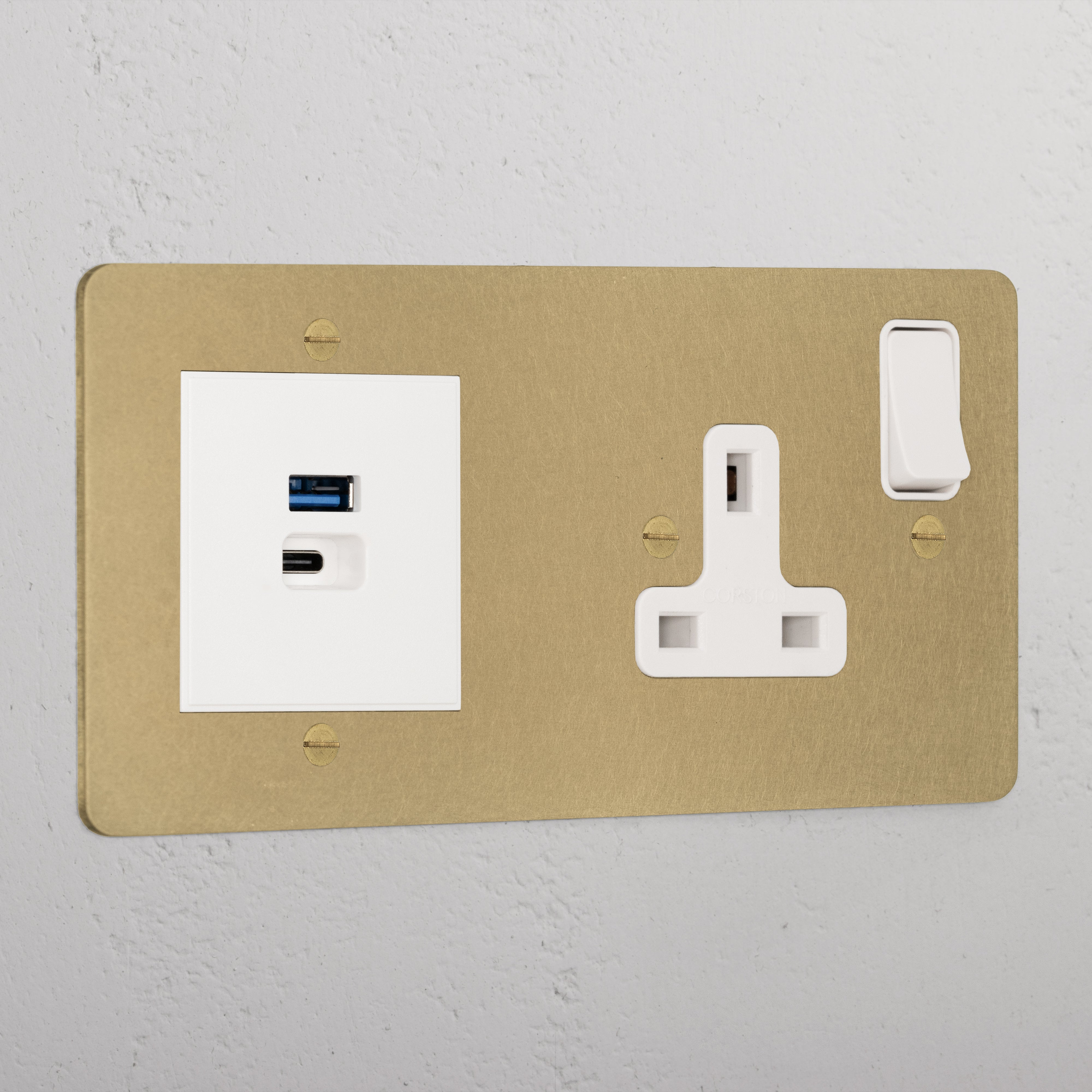 Elegant Antique Brass Single Socket And Usb A+C Fast Charge Socket White