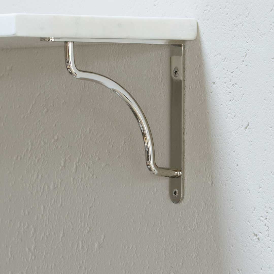 Polished Nickel Kilburn Shelf Bracket On White Background