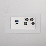 USB A+C Fast Charge + TV Aerial Socket - Paintable White