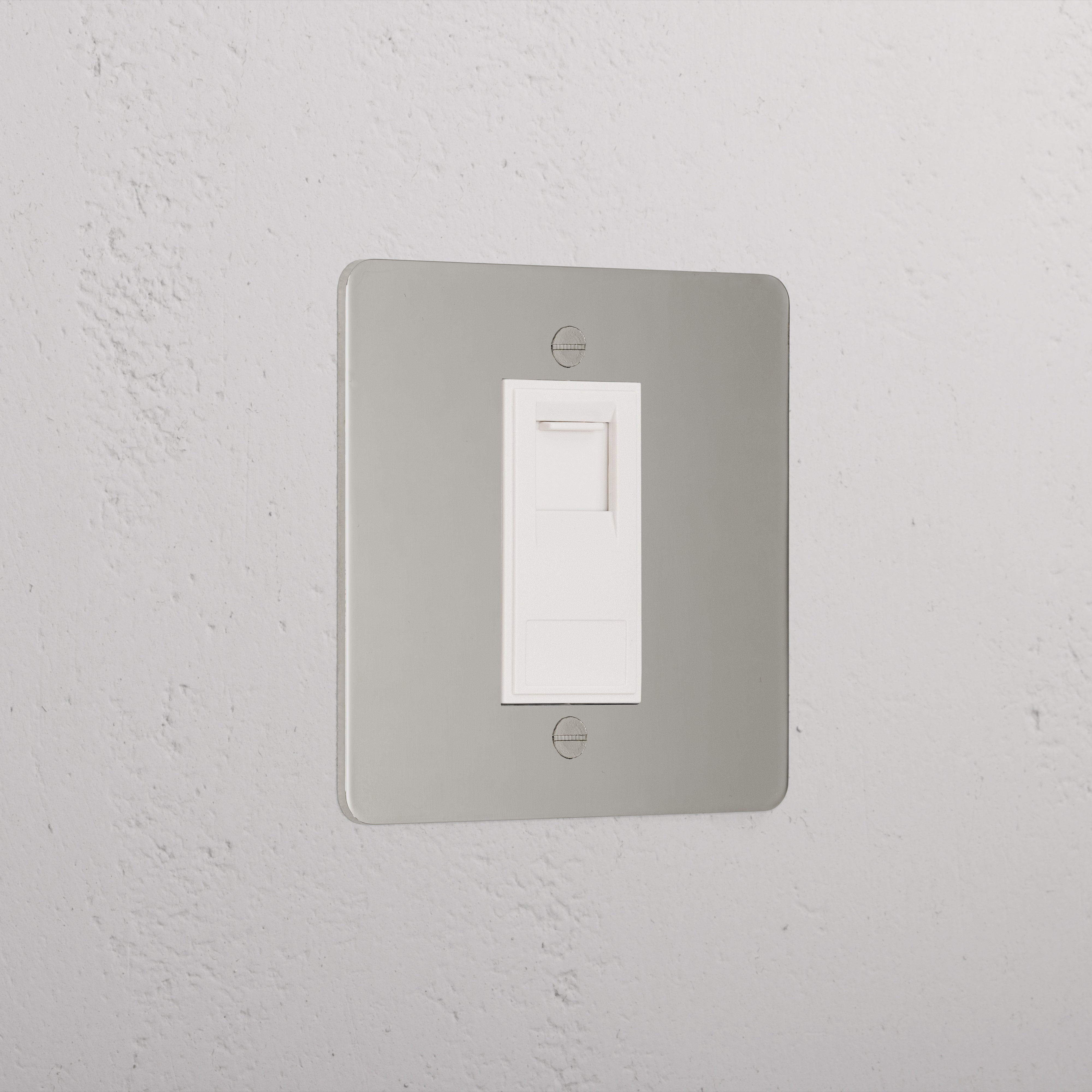 Designer Polished Nickel Cat6 Socket White