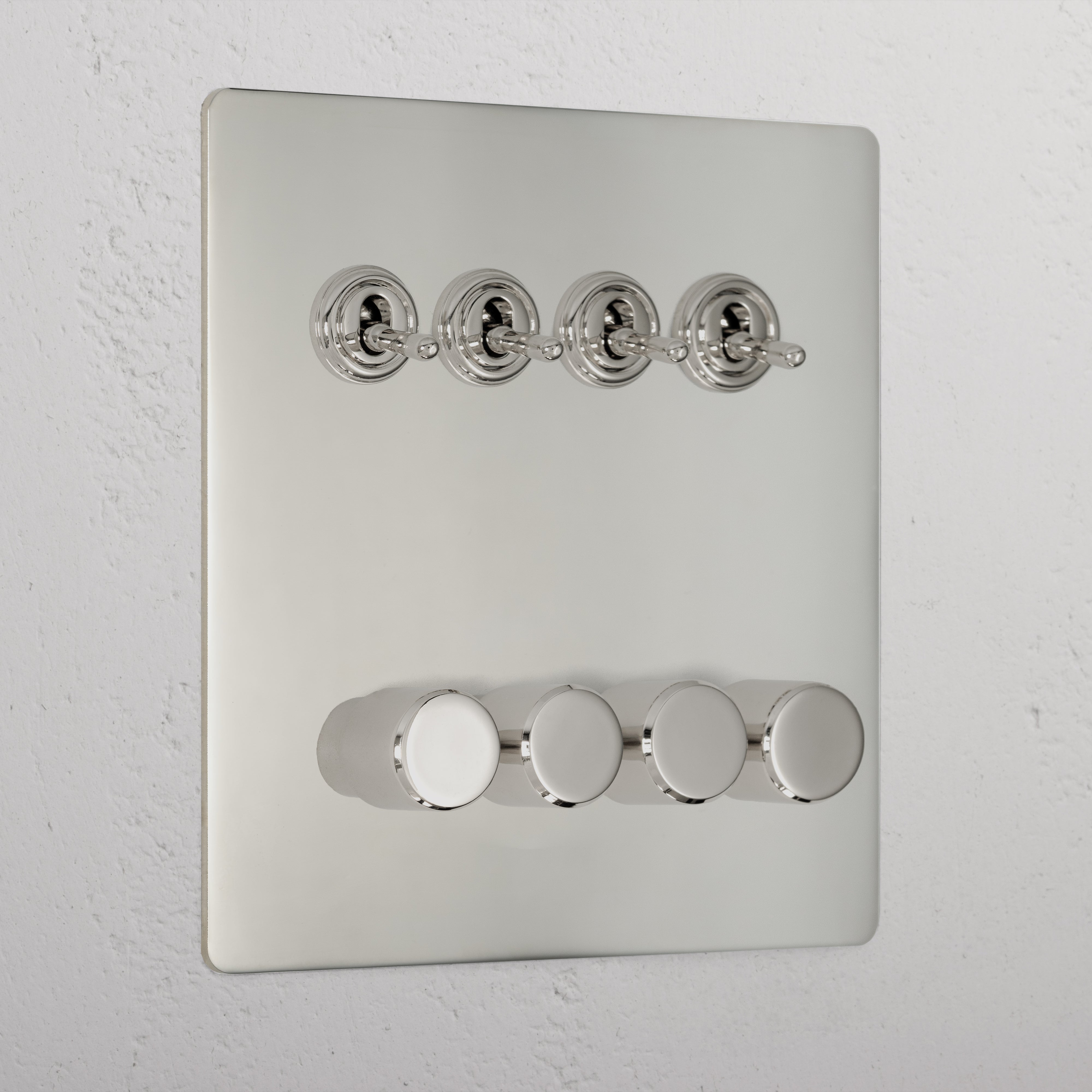 Designer Polished Nickel 8 Gang Mixed Light Switch