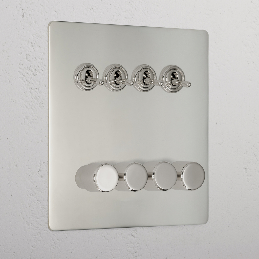 Designer Polished Nickel 8 Gang Mixed Light Switch