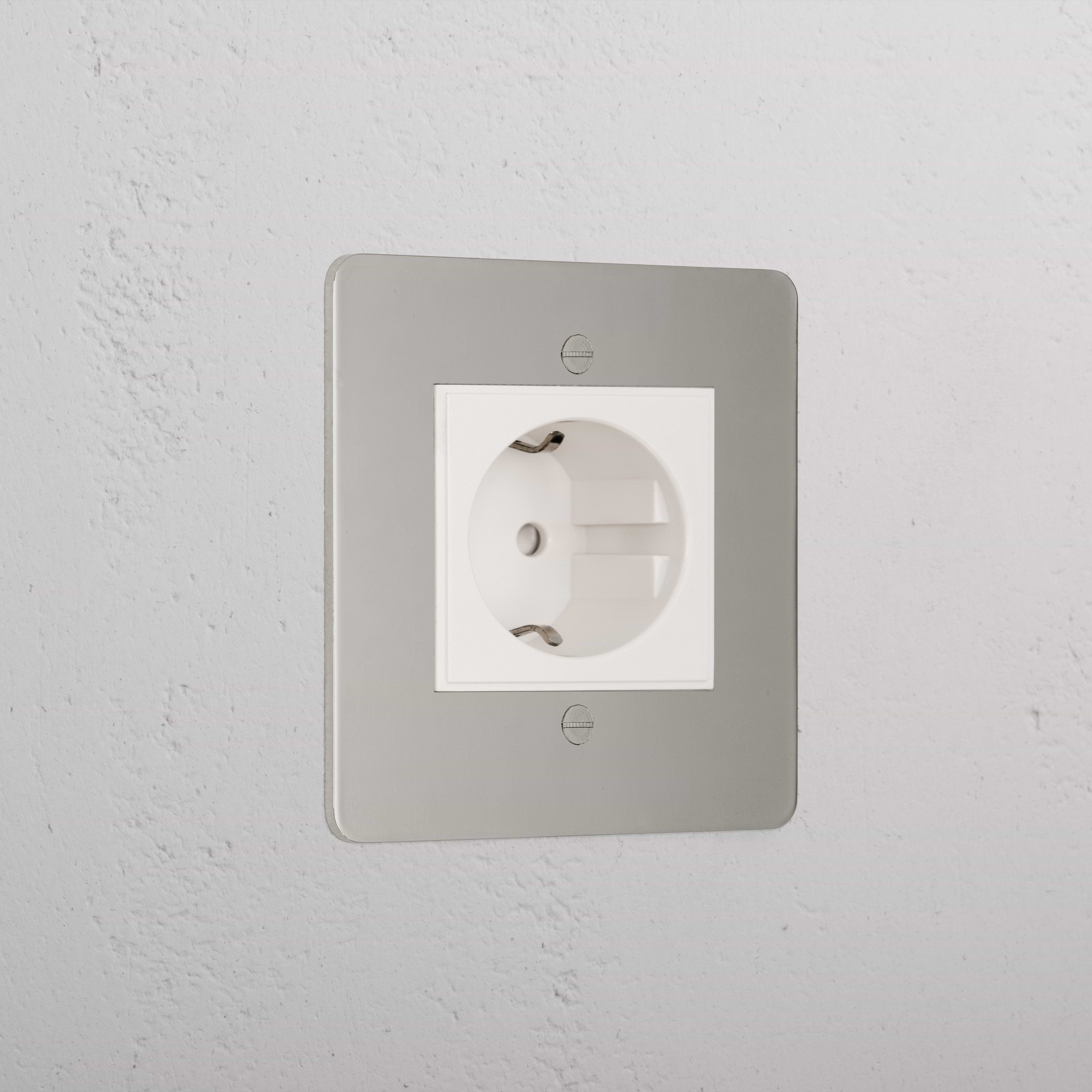 Designer Polished Nickel Shuko Socket White