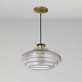 Brookfield Medium Pendant Light Fluted Glass - Antique Brass