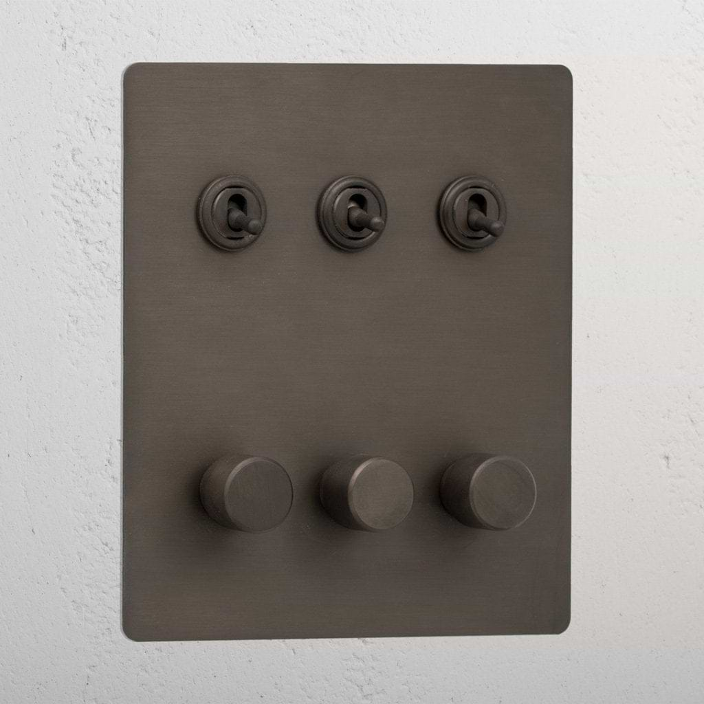 Bronze 6 Gang Mixed Rustic Light Switch