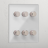 Designer Clear Polished Nickel 6 Gang 2 Way Dimmer Light Switch