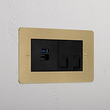 Luxury Antique Brass 2x Cat6 + Usb A+C Fast Charge Socket Black