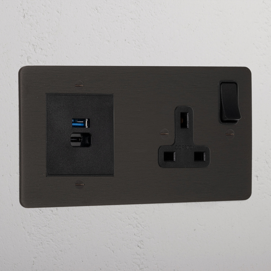 Bronze Elegant Single Socket And Usb Fast Charge Black