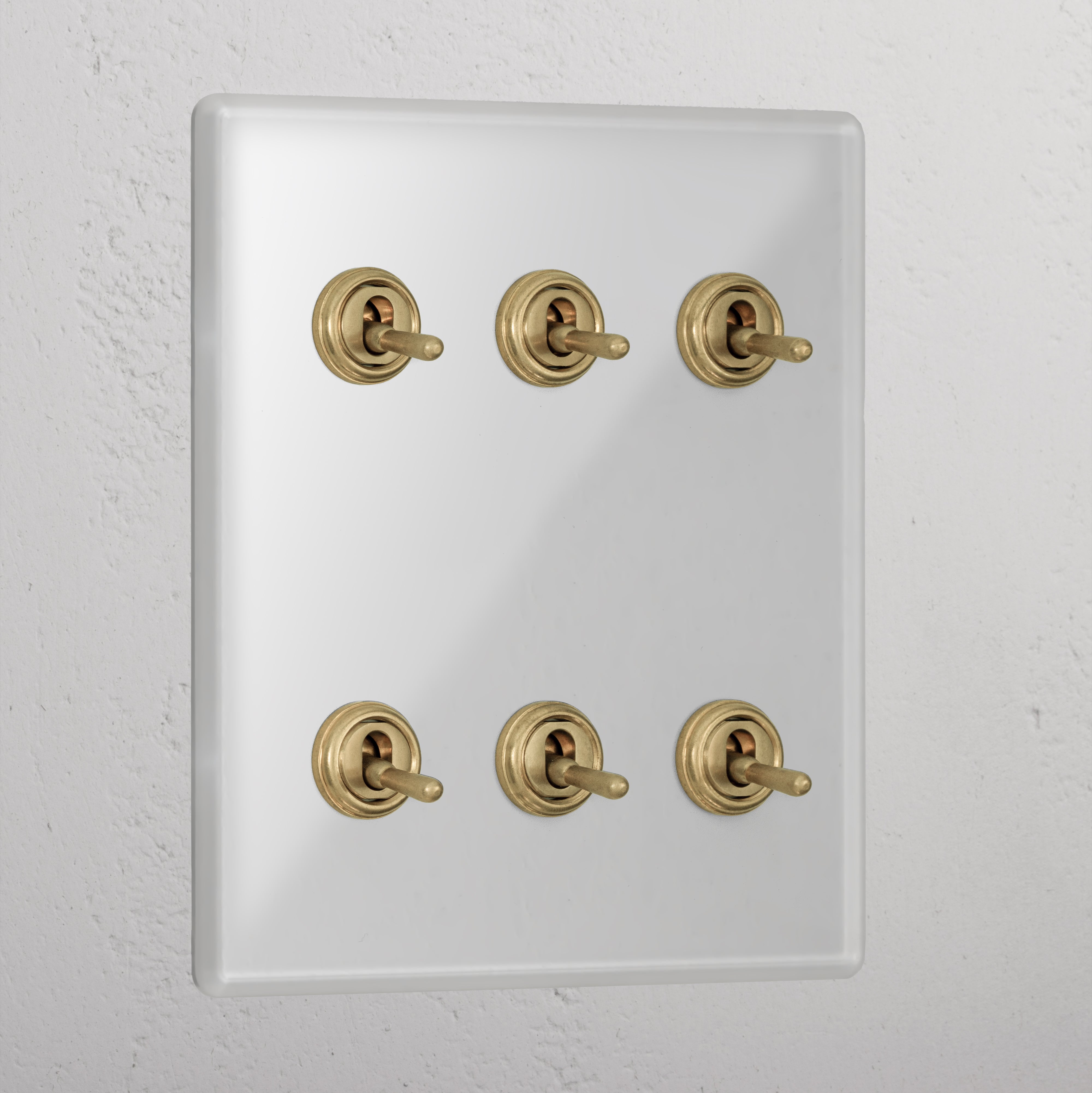 Clear Antique Brass 6 Gang 2 Way Luxury Toggle Light Switch