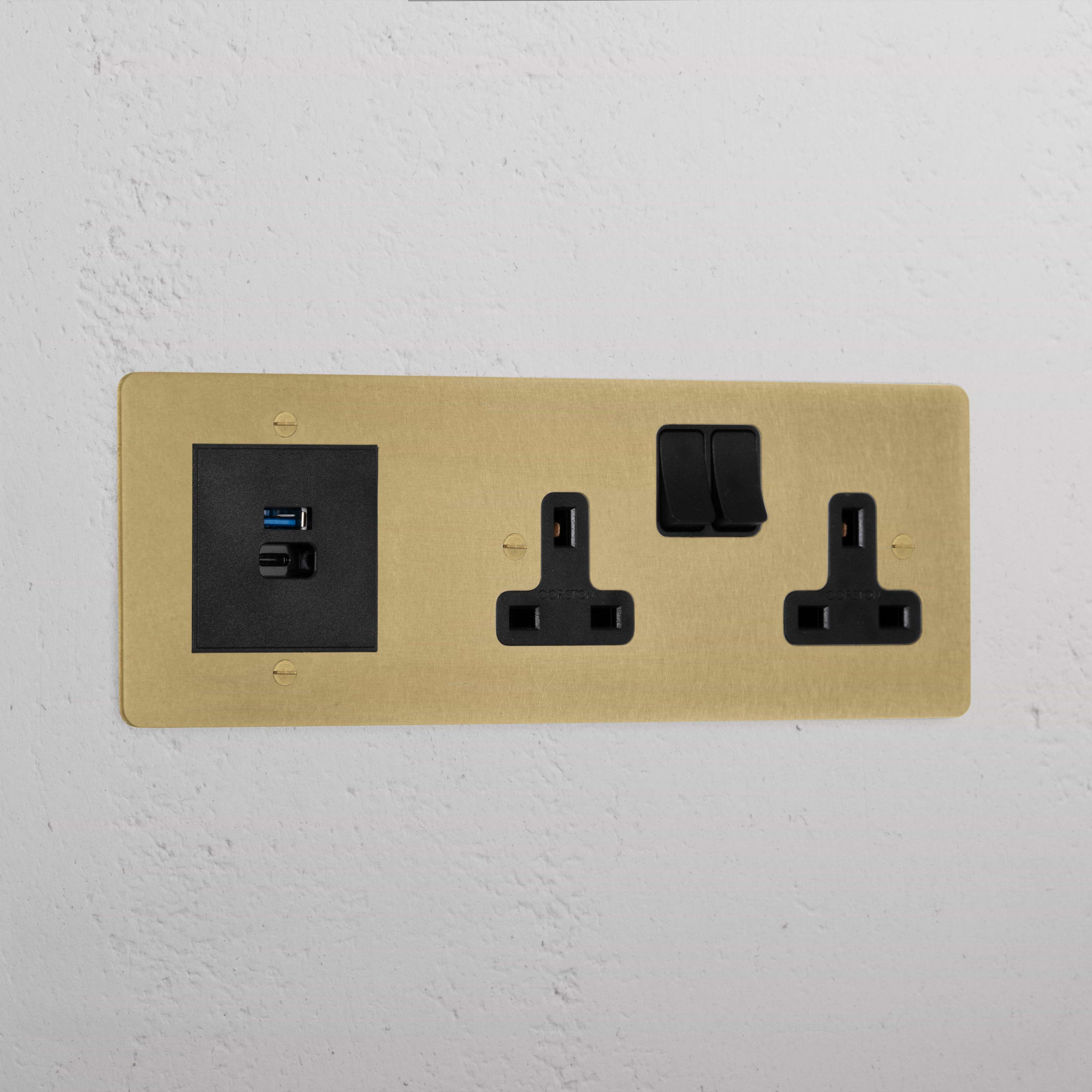 Elegant Antique Brass Double Socket And Usb A+C Fast Charge Socket Black