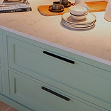 Bronze Oxford Furniture Handle 384mm fitted to an undercounter kitchen unit draw zoomed in shot.