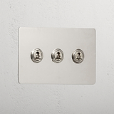 Designer Polished Nickel 3 Gang 2 Way Toggle Light Switch