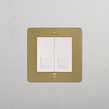 2x CAT6 Socket - Antique Brass White