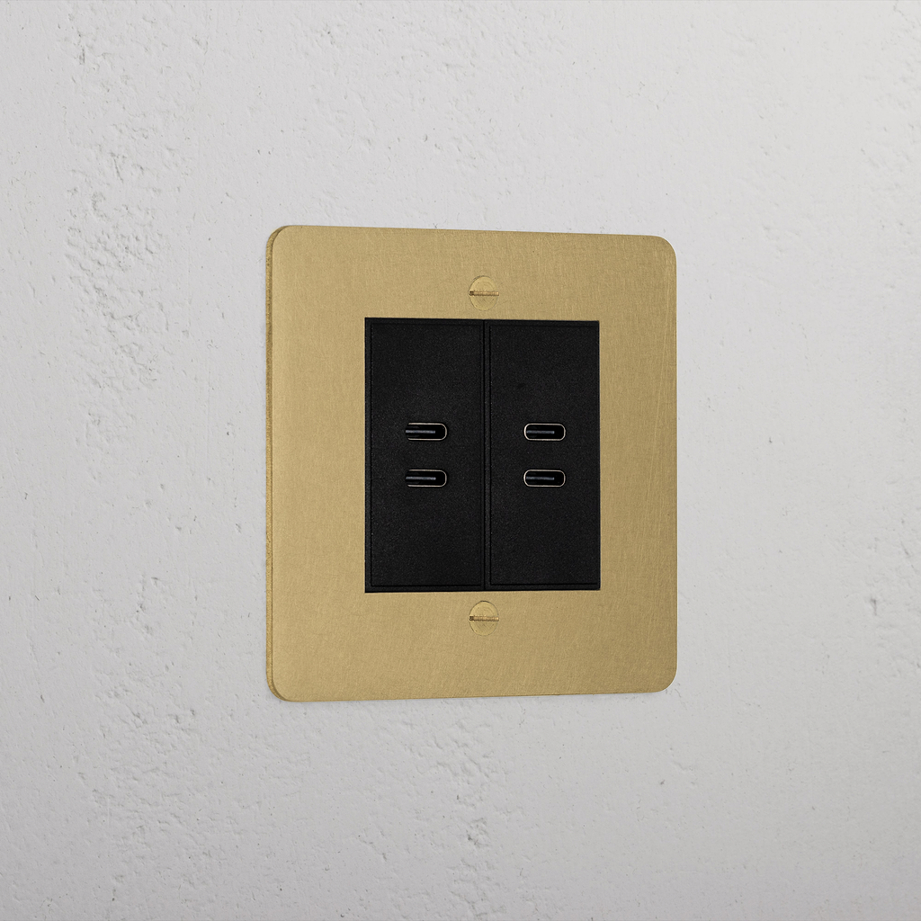 Antique Brass Elegant 2x Usb C+C Socket On White Background