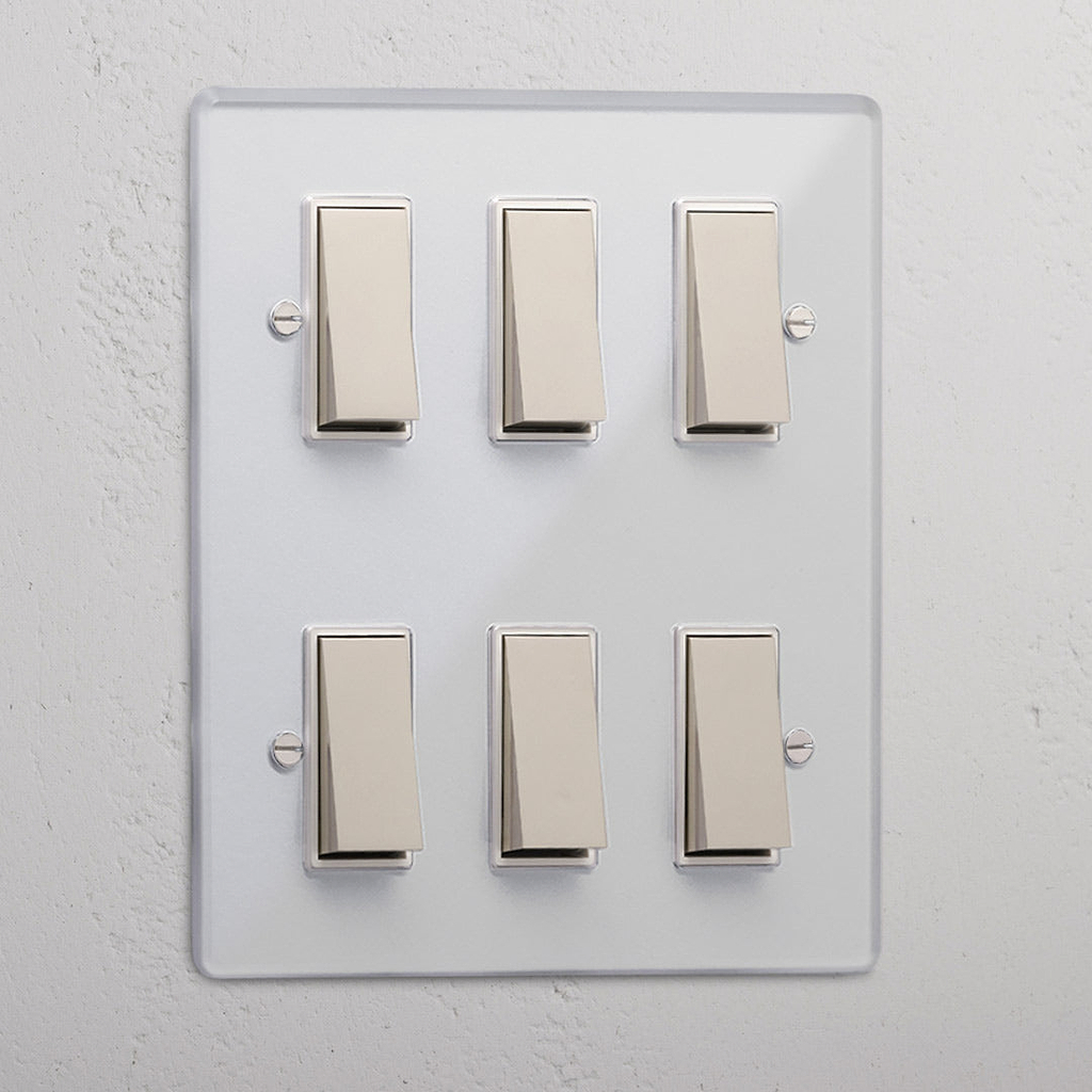 6G Two Way Rocker Switch - Clear Polished Nickel White