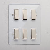 6G Two Way Rocker Switch - Clear Polished Nickel White