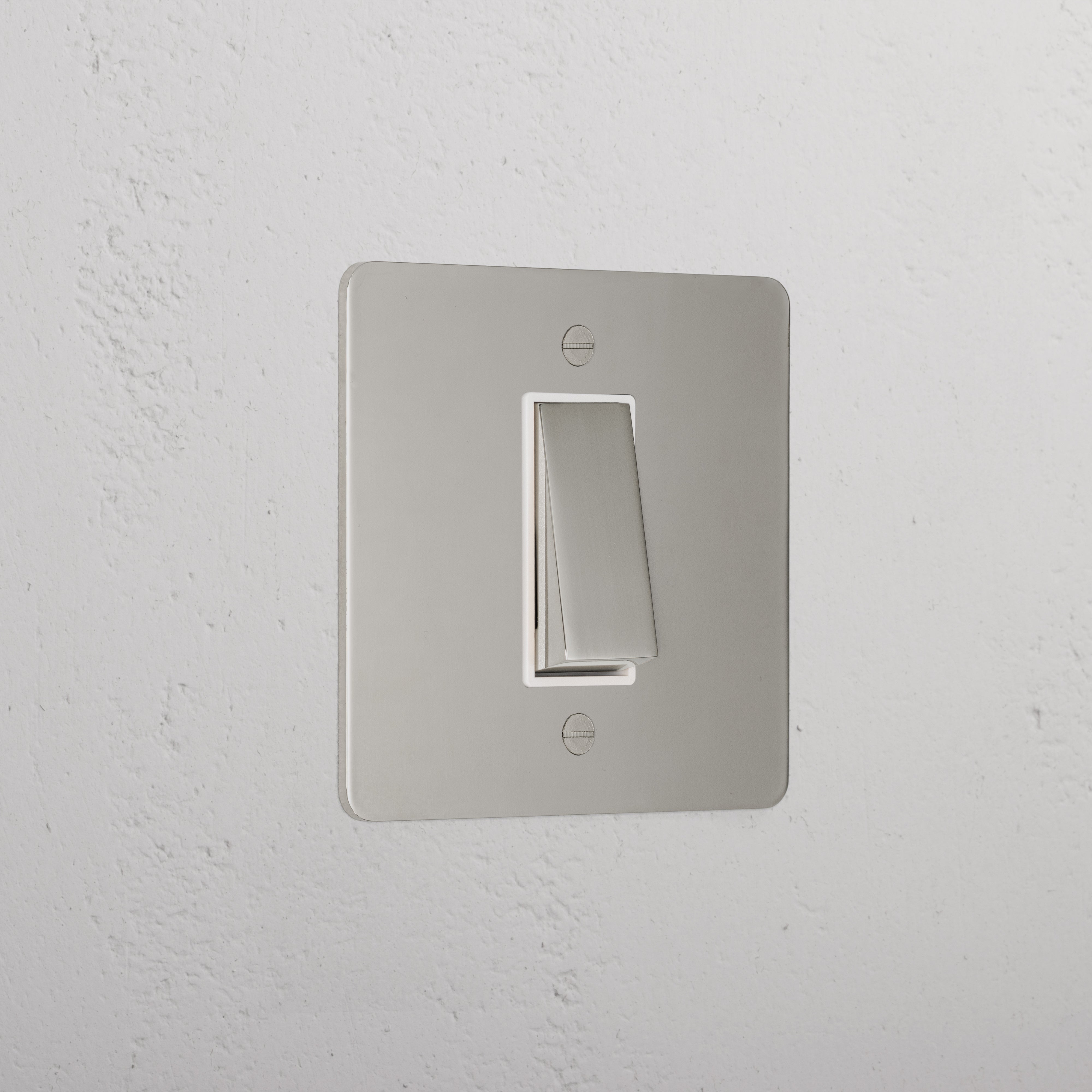 1G Double Pole Rocker Switch - Polished Nickel White