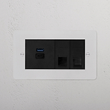 2x CAT 6 + USB A+C Fast Charge Socket - Paintable Black