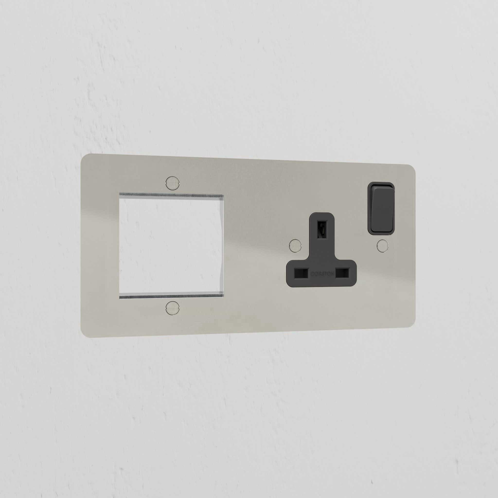 1G 50mm Module & Single Socket Uk Plate - Polished Nickel Black