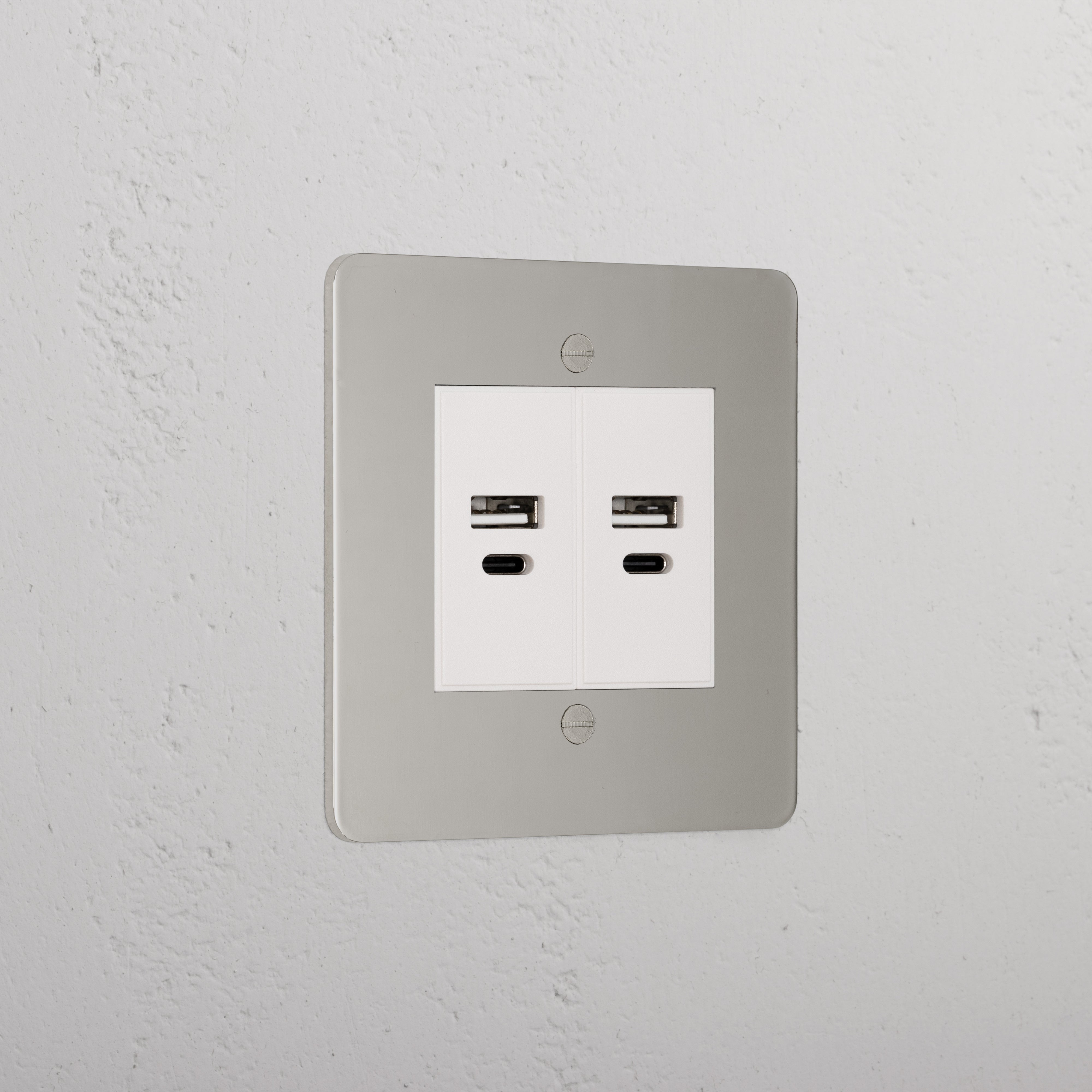 Designer Polished Nickel 2x Usb A+C Socket White