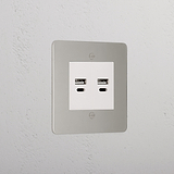 Designer Polished Nickel 2x Usb A+C Socket White