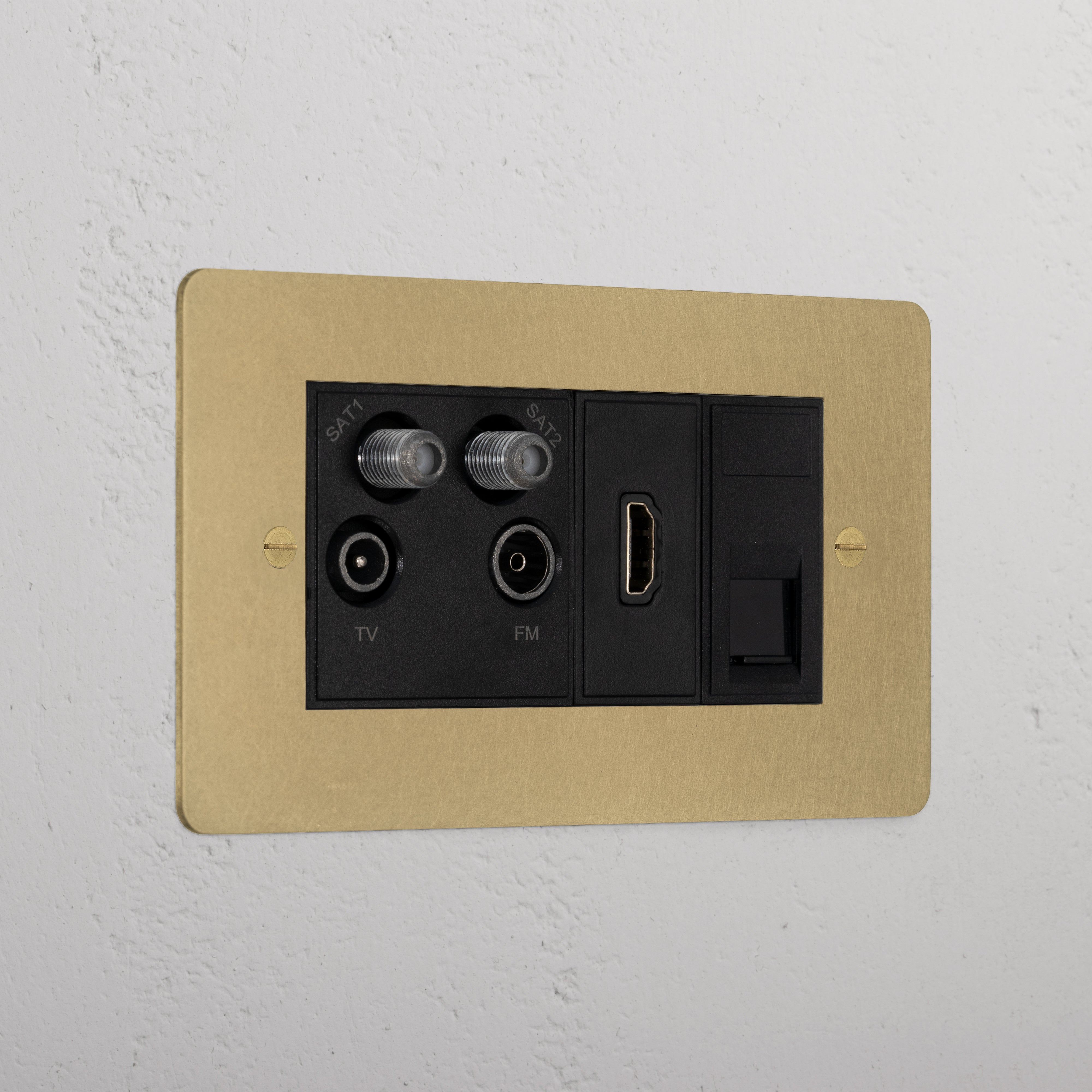 Elegant Antique Brass Tv Aerial And Hdmi And Cat6 Socket Black