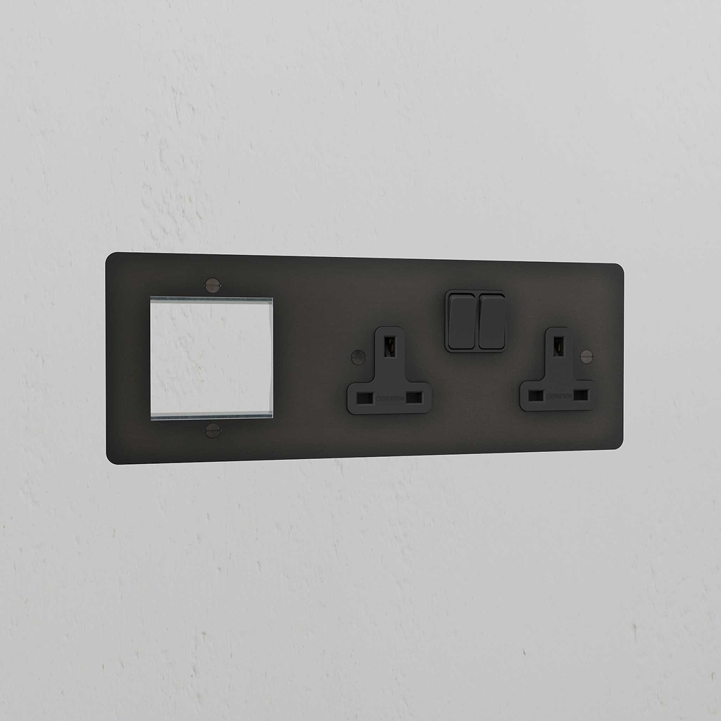 1G 50mm Module & Double Socket Uk Plate - Bronze Black