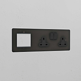 1G 50mm Module & Double Socket Uk Plate - Bronze Black