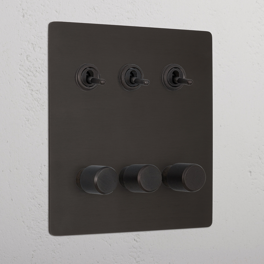 Bronze 6 Gang Mixed Rustic Light Switch