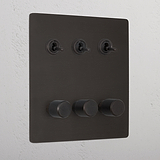 Bronze 6 Gang Mixed Rustic Light Switch