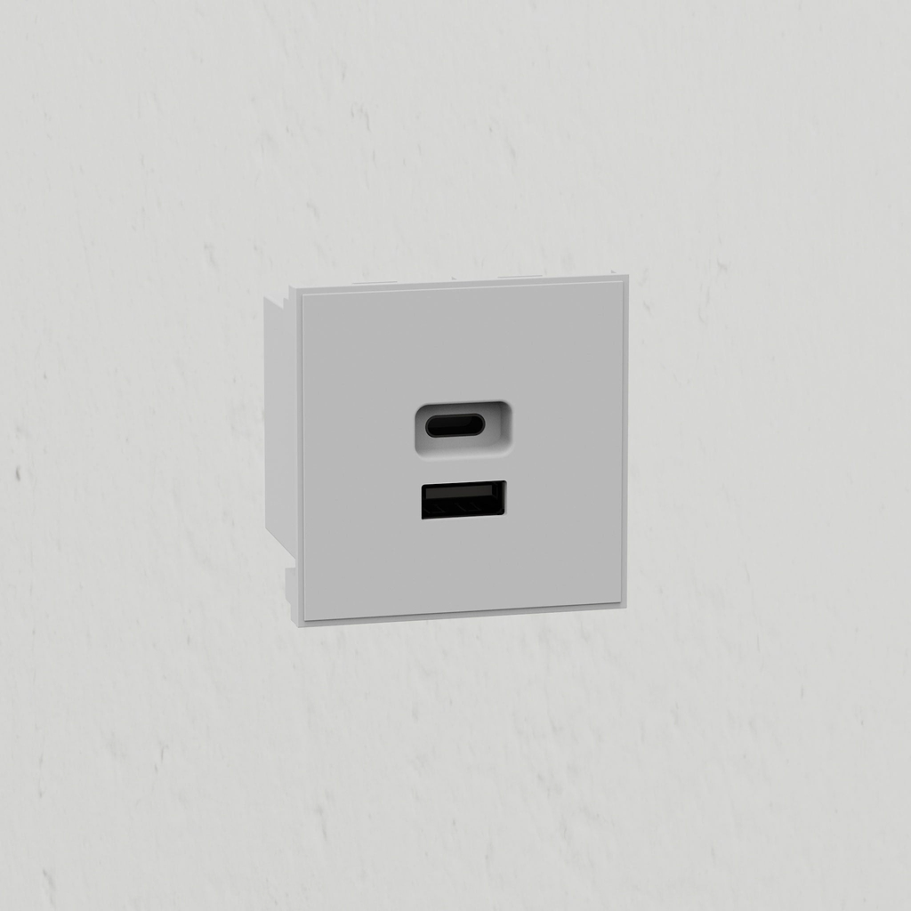Usb A+C 30W Outlet Module 50mm - White