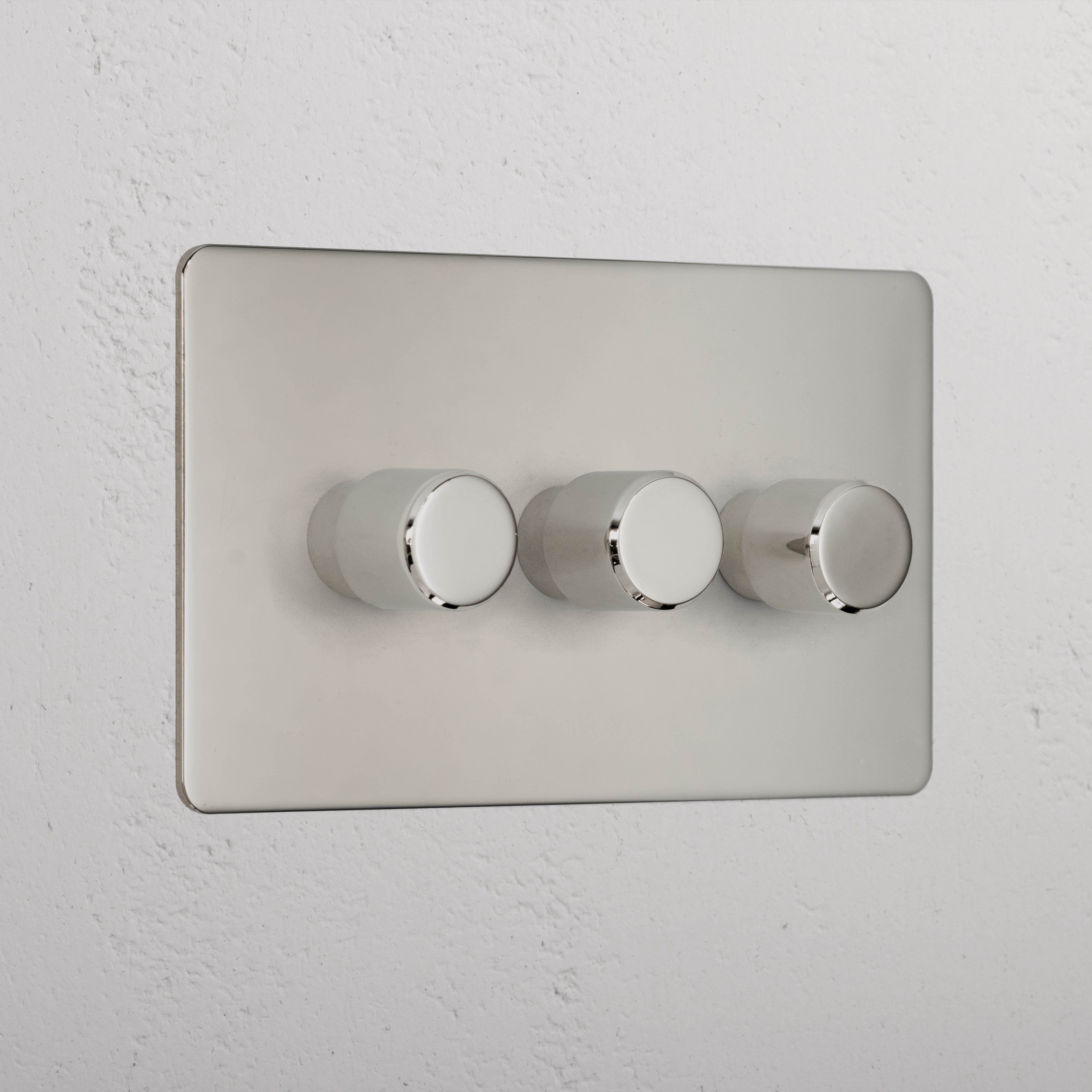 Premium Polished Nickel 3 Gang 2 Wat Dimmer Light Switch