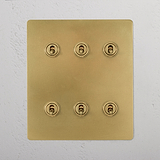 Vintage Antique Brass 6 Gang Toggle Switch Lifestyle