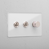 Designer Clear Polished Nickel 3 Gang Mixed Light Switch