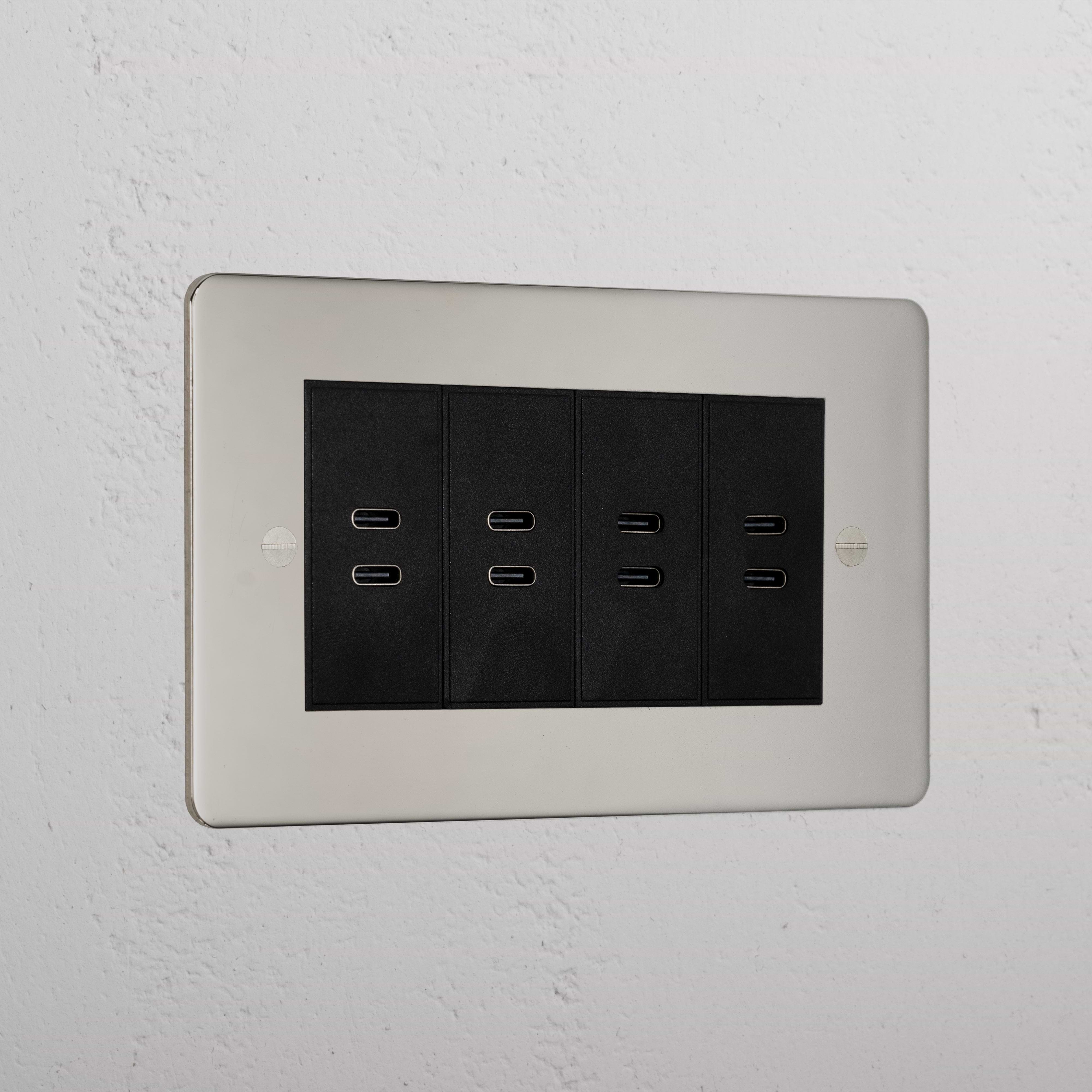 Premium Polished Nickel 8x Usb-C Ports Socket Black