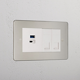 Designer Polished Nickel 2x Cat6 And Usb A+C Fast Charge Socket White