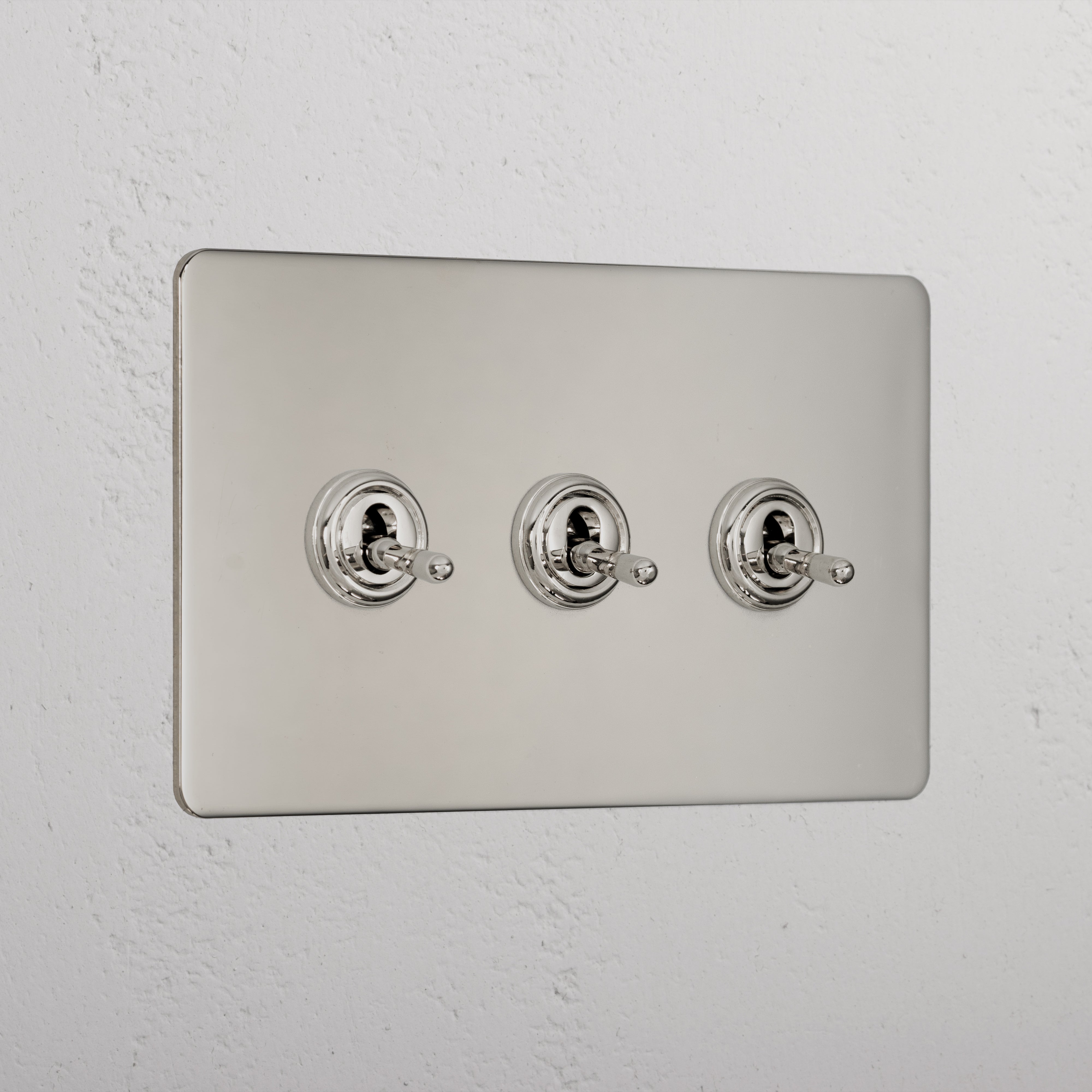 Designer Polished Nickel 3 Gang 2 Way Toggle Light Switch