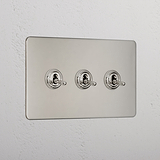 Designer Polished Nickel 3 Gang 2 Way Toggle Light Switch