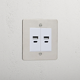 Designer Polished Nickel 2x Usb A+C Socket White