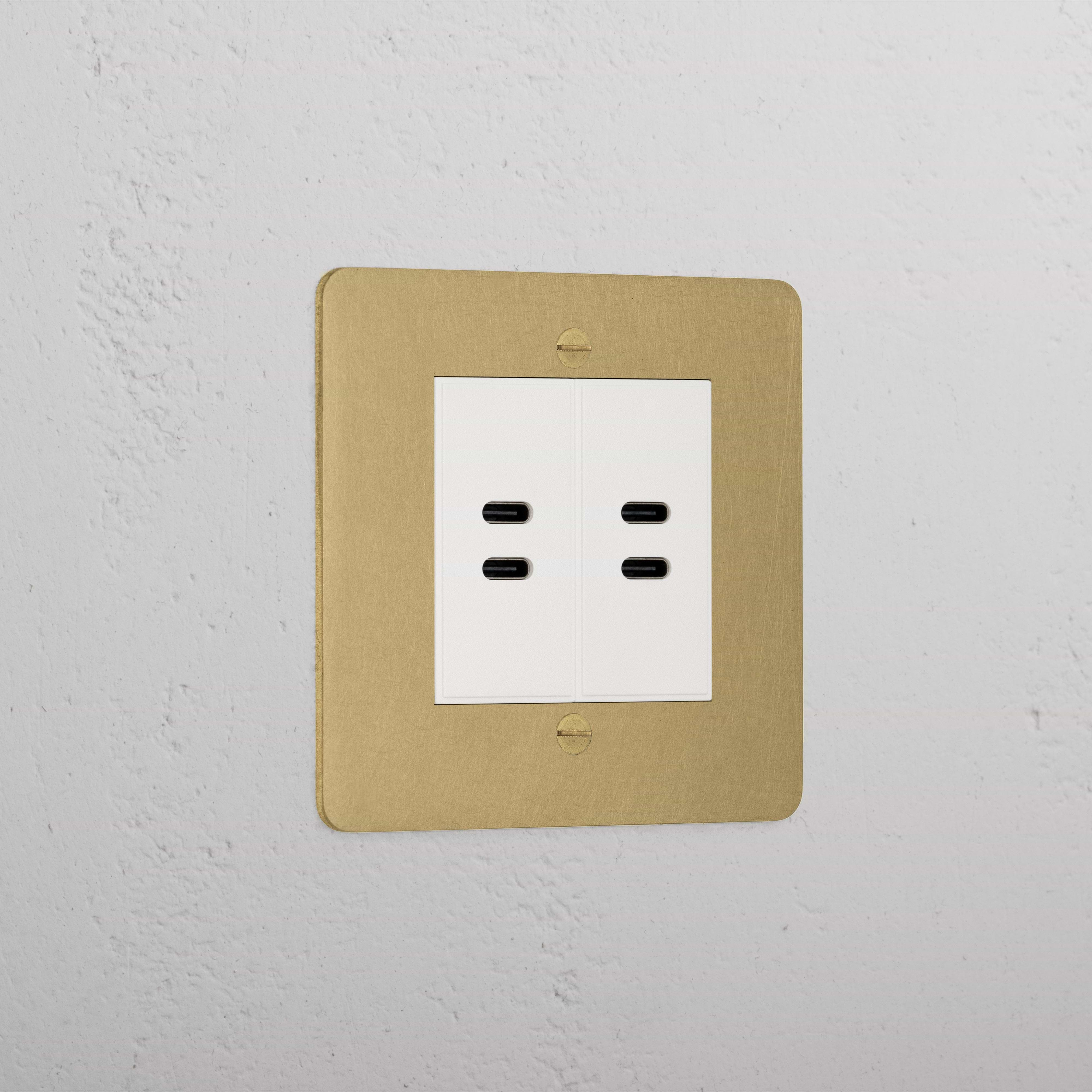 Premium Antique Brass 2x Usb C+C Socket White