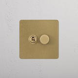 Antique Brass Designer 2 Gang Light Switch Below Rocker Switch And Door Hinge