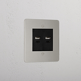 Designer Polished Nickel 2x Usb A+C Socket Black