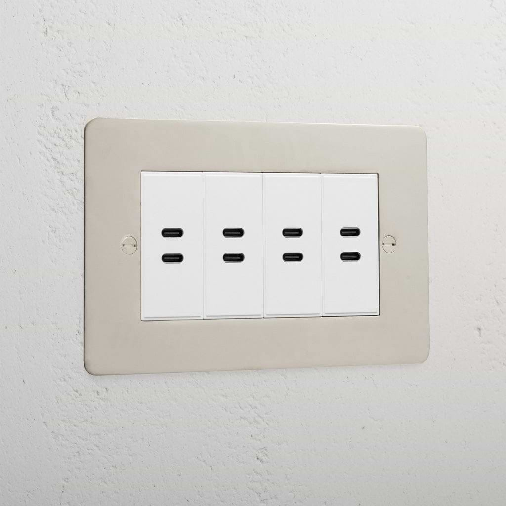 Elegant Polished Nickel 8x Usb-C Ports Socket White