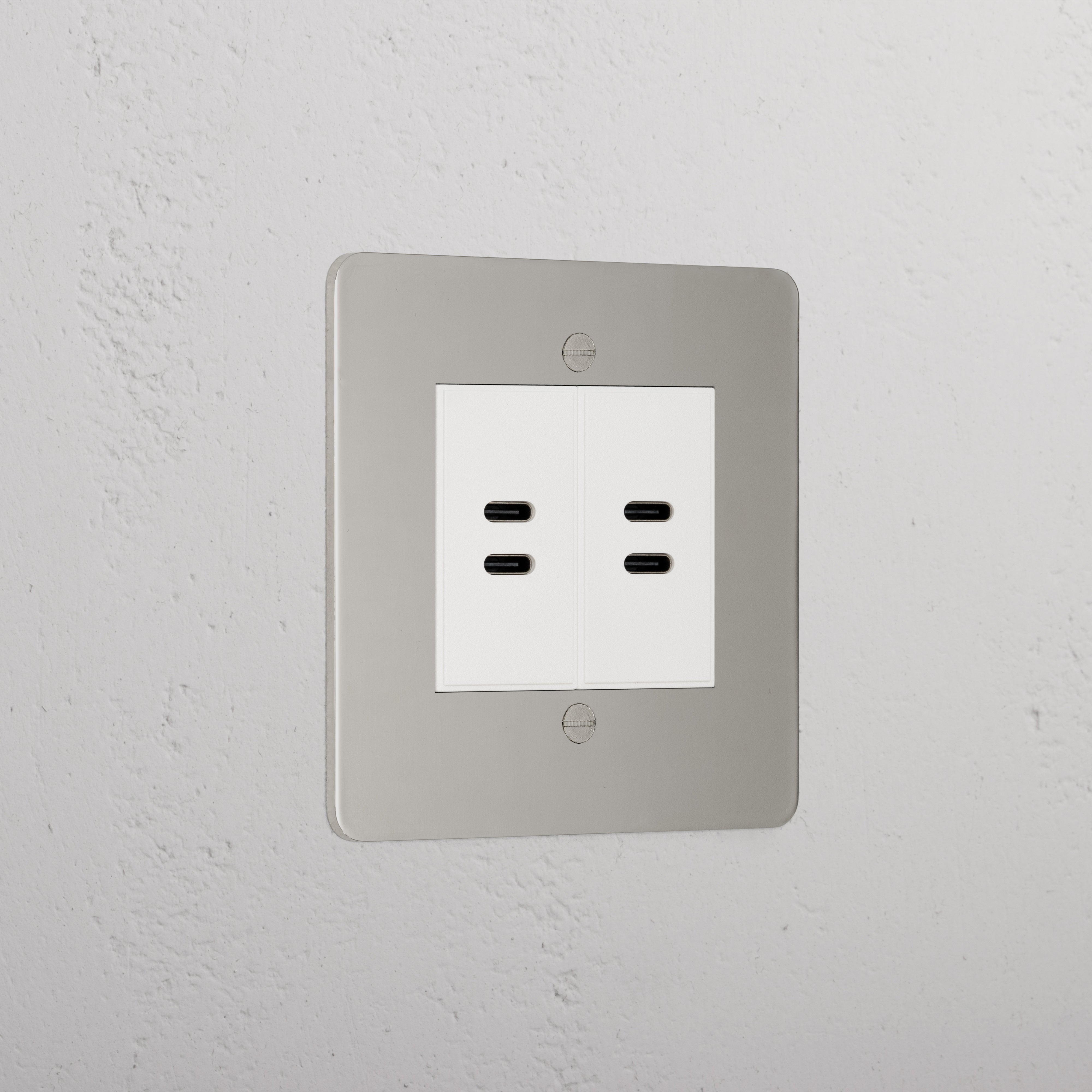 Designer Polished Nickel 2xusb C+C Socket White