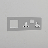 1G 50mm Module & Double Socket UK Plate _ Paintable White
